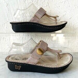Alegria Carina Pink/Beige/Gold Leather Thong Sandals - Women's 37/6.5